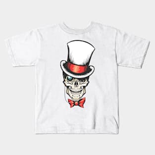 Skull in cylinder hat with monocle Kids T-Shirt